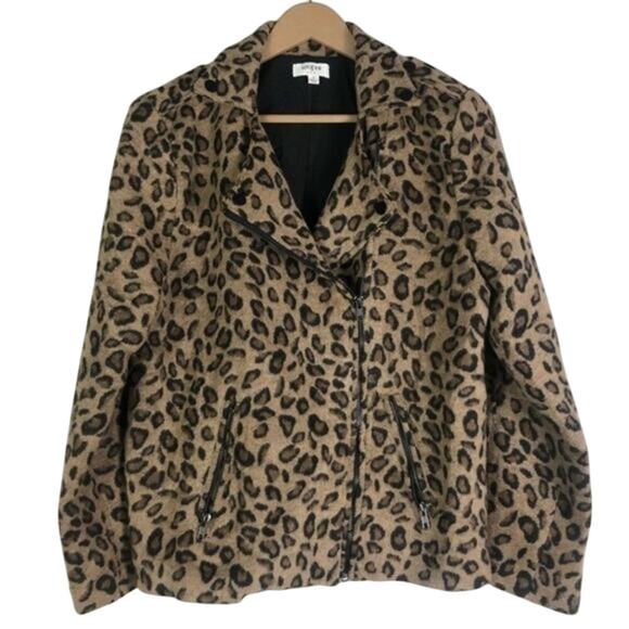 Umgee Leopard Moto Jacket Womens S Brown Biker Glam Bold Edgy Mob Wife Core - Picture 1 of 5